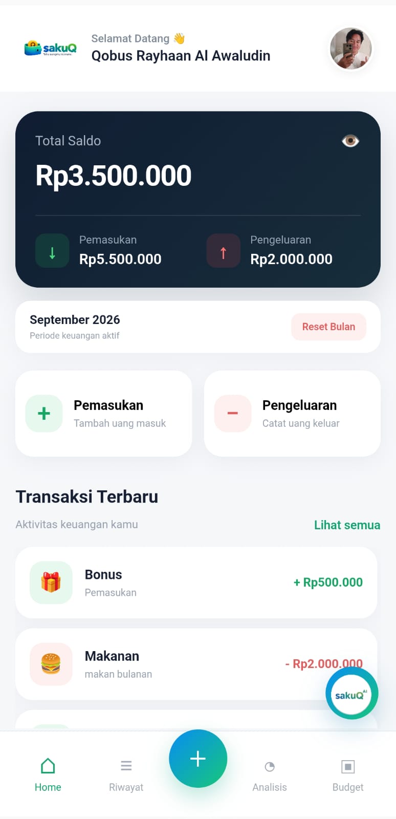 Tampilan Home sakuQ